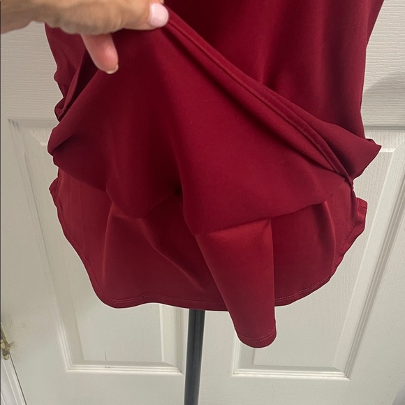 Elegant Sleeveless Burgundy Blouse Lined Ruched High Neck Back Zipper Sz XS - Picture 6 of 11